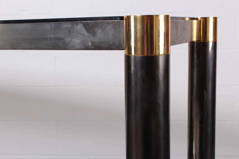 Large Gunmetal and Brass Console Table by Karl Springer 6