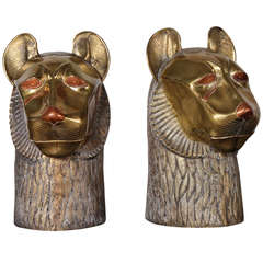 Pair of Bronze Tiger Heads by Rudolph