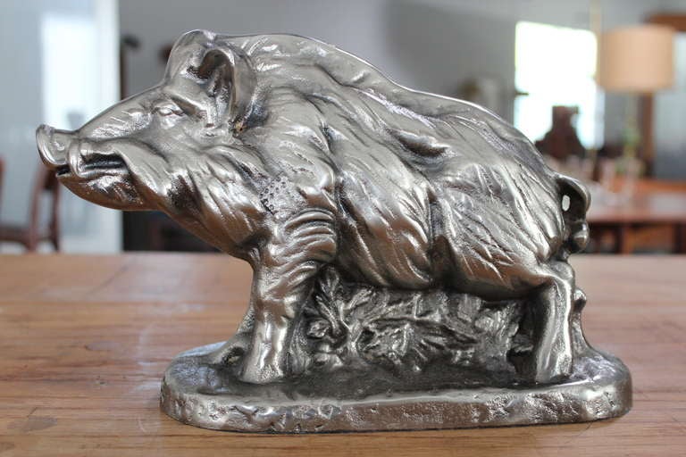 Pair of Nickel Plated Razorback Bookends In Excellent Condition In Dallas, TX