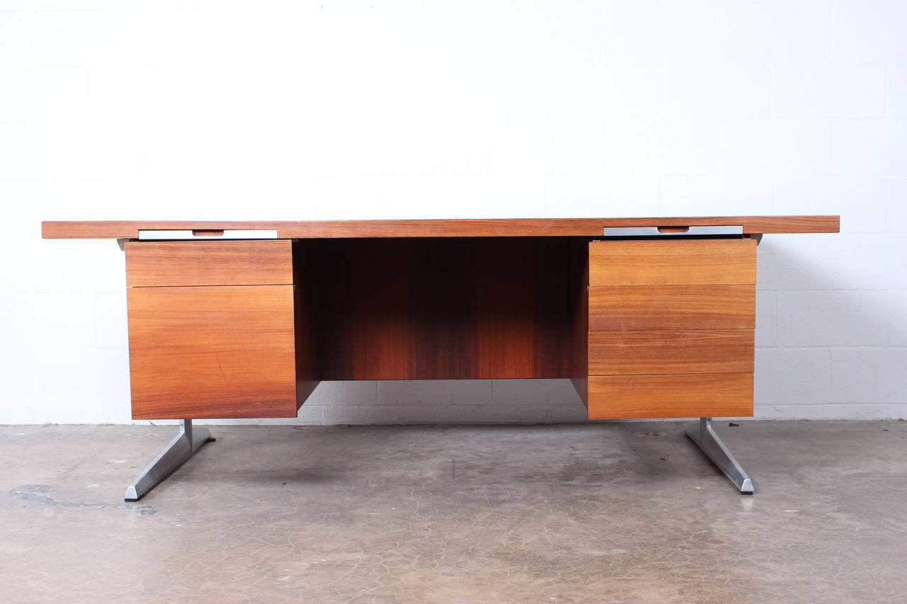 Mid-20th Century Cantilevered Rosewood Desk and Credenza