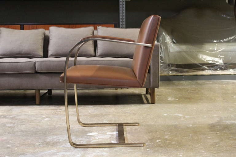 These were special ordered from Knoll with bronze frames and retain their original leather. There are 8 available but are priced and sold individually.