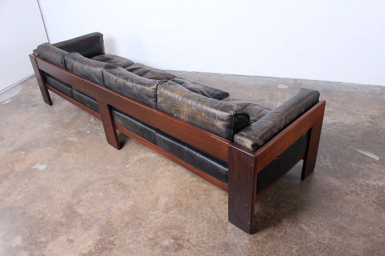 Rosewood and Leather Bastiano Sofa by Tobia Scarpa In Good Condition In Dallas, TX