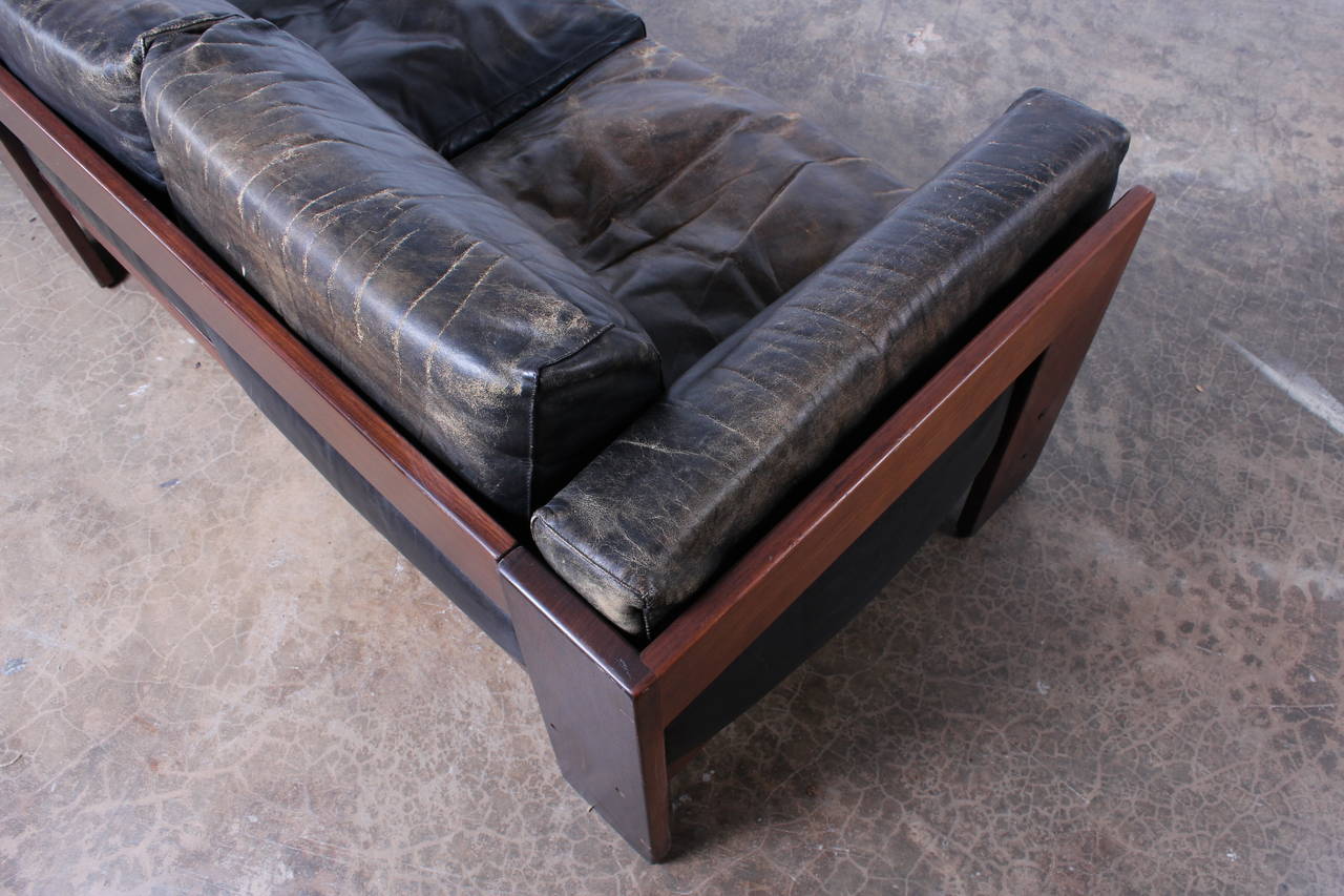 Rosewood and Leather Bastiano Sofa by Tobia Scarpa 1