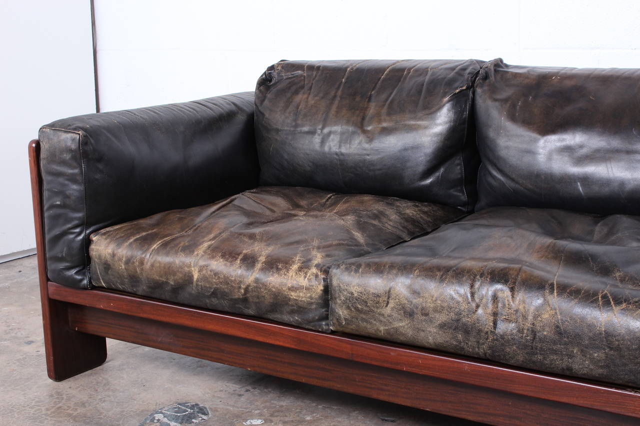 Rosewood and Leather Bastiano Sofa by Tobia Scarpa 2