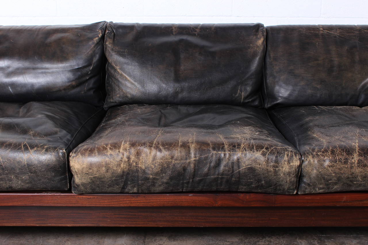 Rosewood and Leather Bastiano Sofa by Tobia Scarpa 3