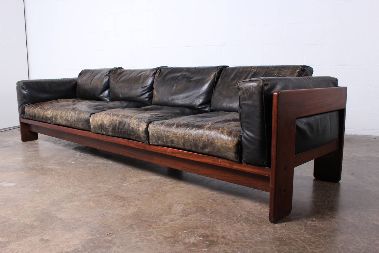 Rosewood and Leather Bastiano Sofa by Tobia Scarpa 4