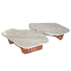 Pair of Large Travertine Tables