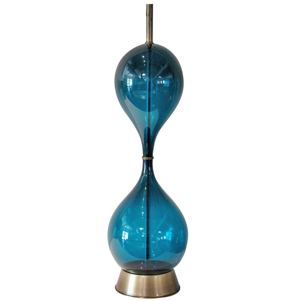 Large Blue Glass Marbro Table Lamp
