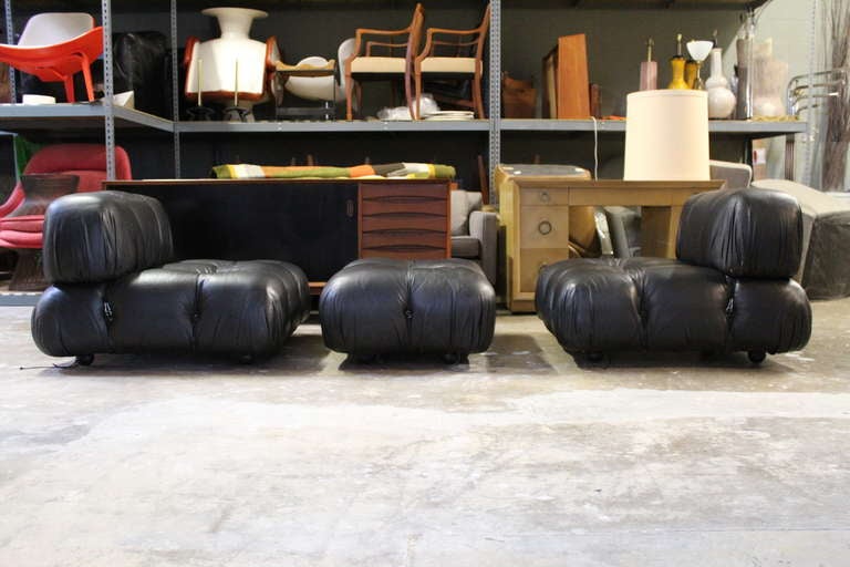 A rare modular sectional that can function as a sofa or a pair of lounge chairs and ottoman. Designed by Mario Bellini for C&B Italia.