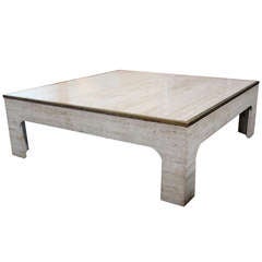 Travertine coffee table with brass Trim