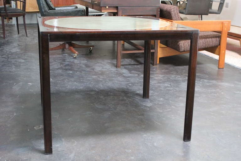 Game Table With Leather Insert By Edward Wormley For Dunbar In Good Condition In Dallas, TX