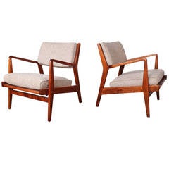 Pair of Walnut Lounge Chairs by Jens Risom