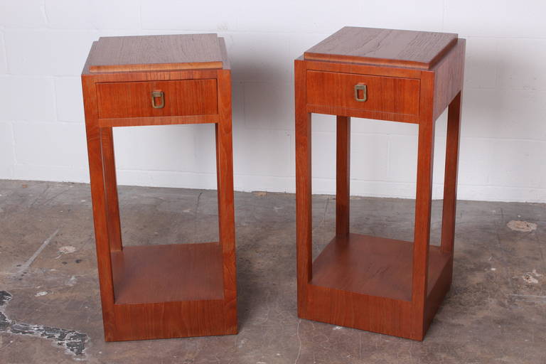 A rare pair of pedestals or tall bedside tables designed by Johan Tapp for Gumps.