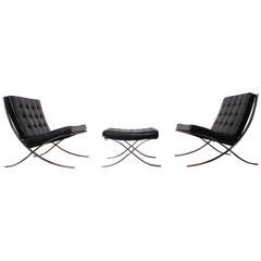 Pair of Barcelona Chairs and Ottoman by Mies van der Rohe for Knoll