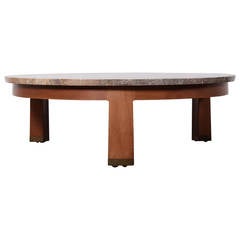 Travertine and Mahogany Coffee Table by Edward Wormley for Dunbar