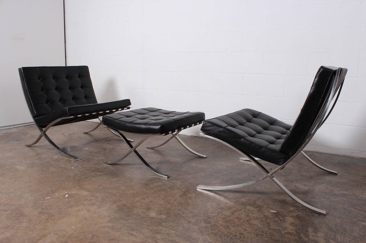 Pair of Barcelona Chairs and Ottoman by Mies van der Rohe for Knoll 1