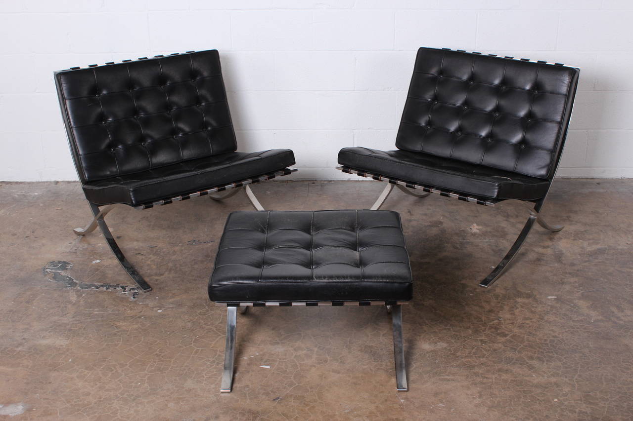 Pair of Barcelona Chairs and Ottoman by Mies van der Rohe for Knoll 2
