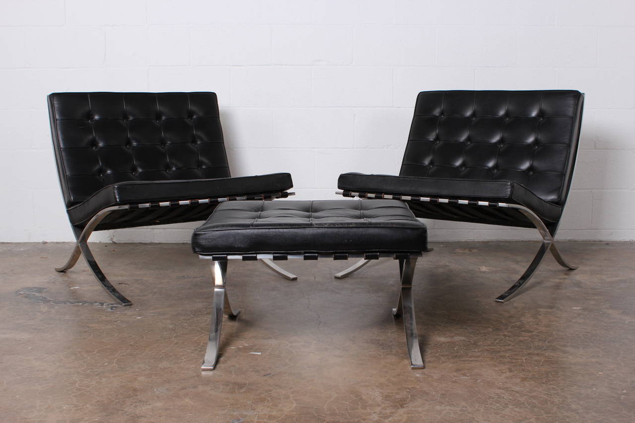 Pair of Barcelona Chairs and Ottoman by Mies van der Rohe for Knoll 3