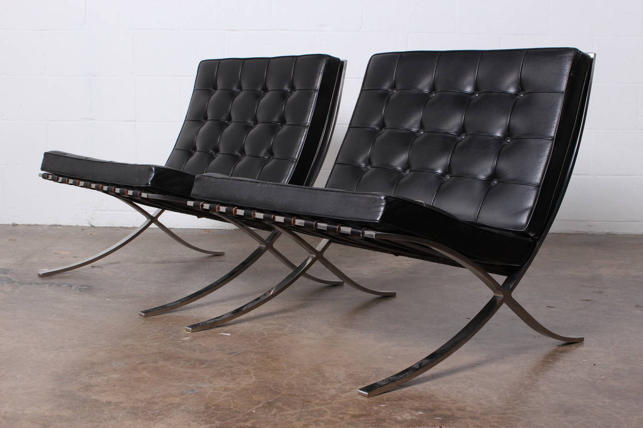 Pair of Barcelona Chairs and Ottoman by Mies van der Rohe for Knoll 6
