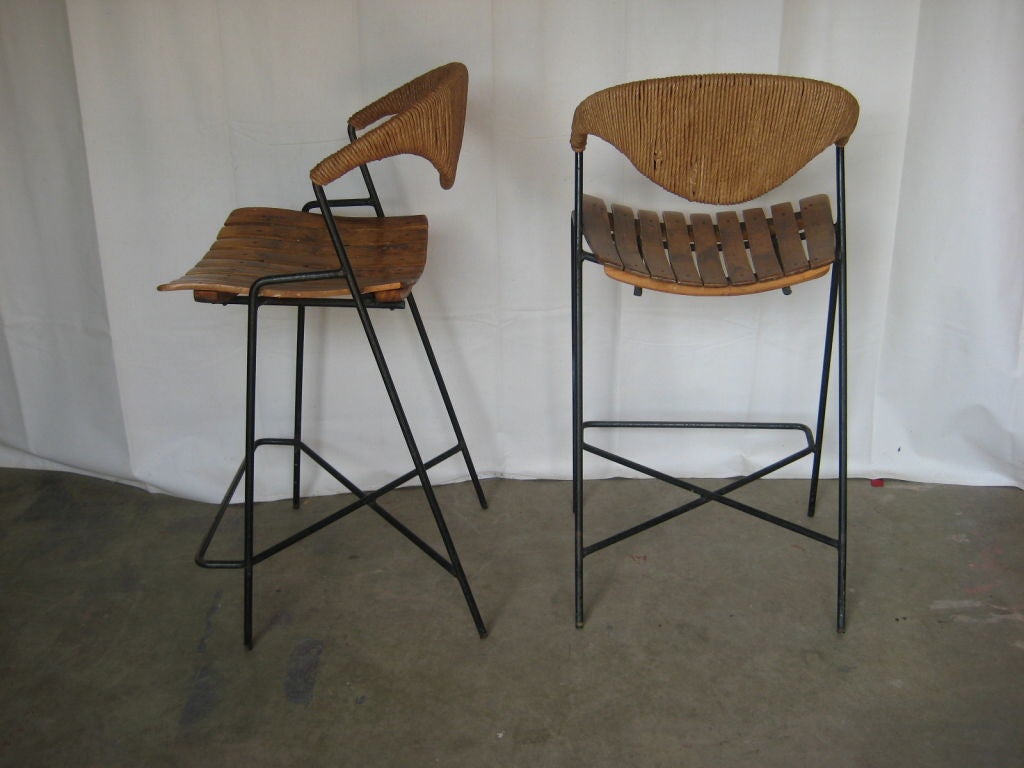 Mid-20th Century Four Counter Height Barstools By Arthur Umanoff