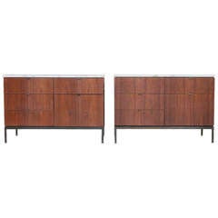 Vintage Pair of Teak and Bronze Cabinets by Florence Knoll
