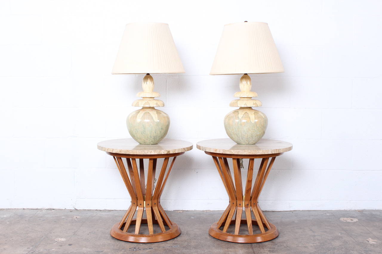 A pair of well crafted and hard painted table lamps by Parish-Hadley.
