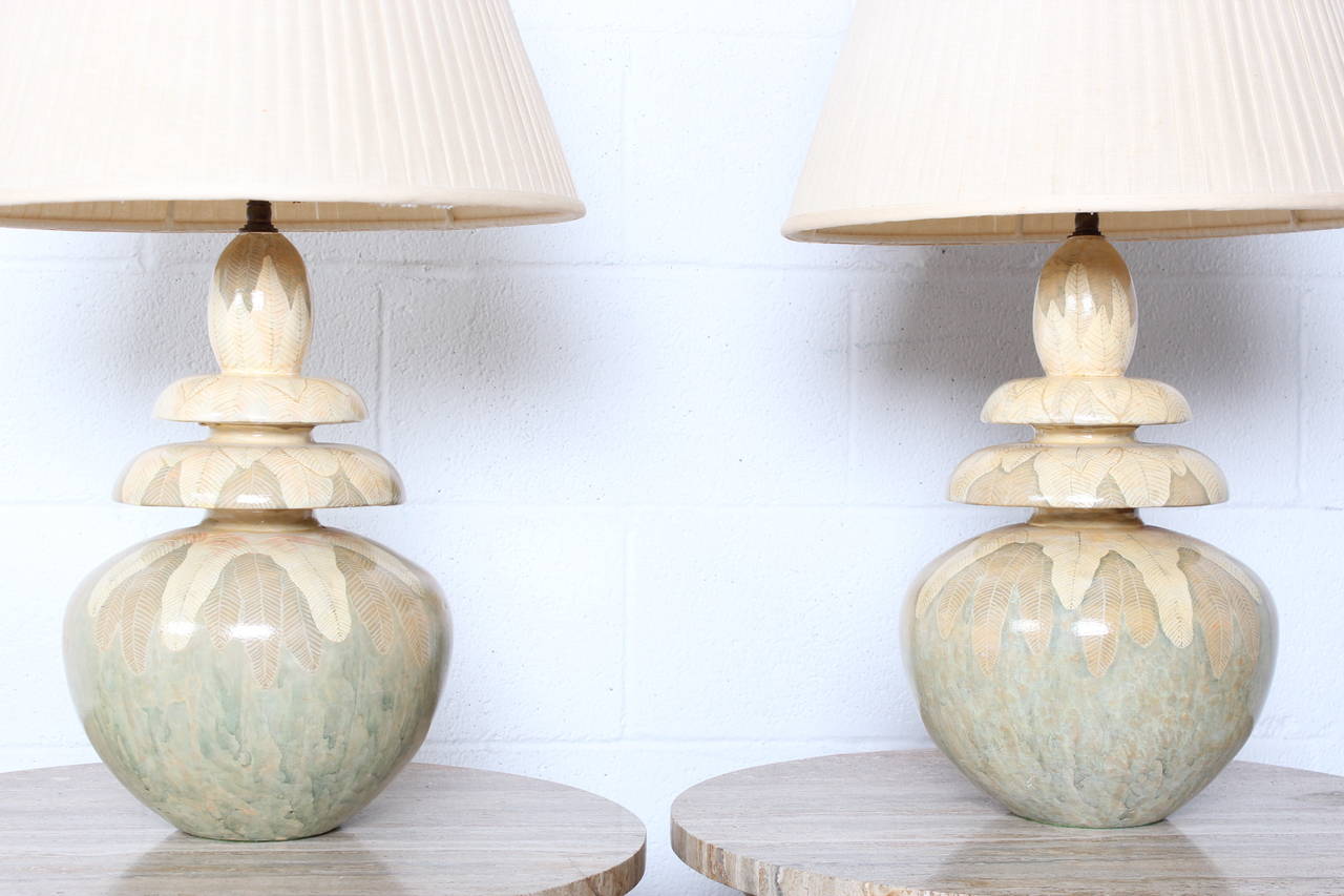 Late 20th Century Pair of Hand Painted Table Lamps by Parish-Hadley