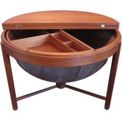 Teak and Leather Sewing Table by Rolf Rastad and Adolf Relling