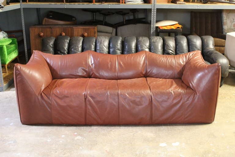 Bambole sofa in rich brown leather. Designed by Mario Bellini for B&B.