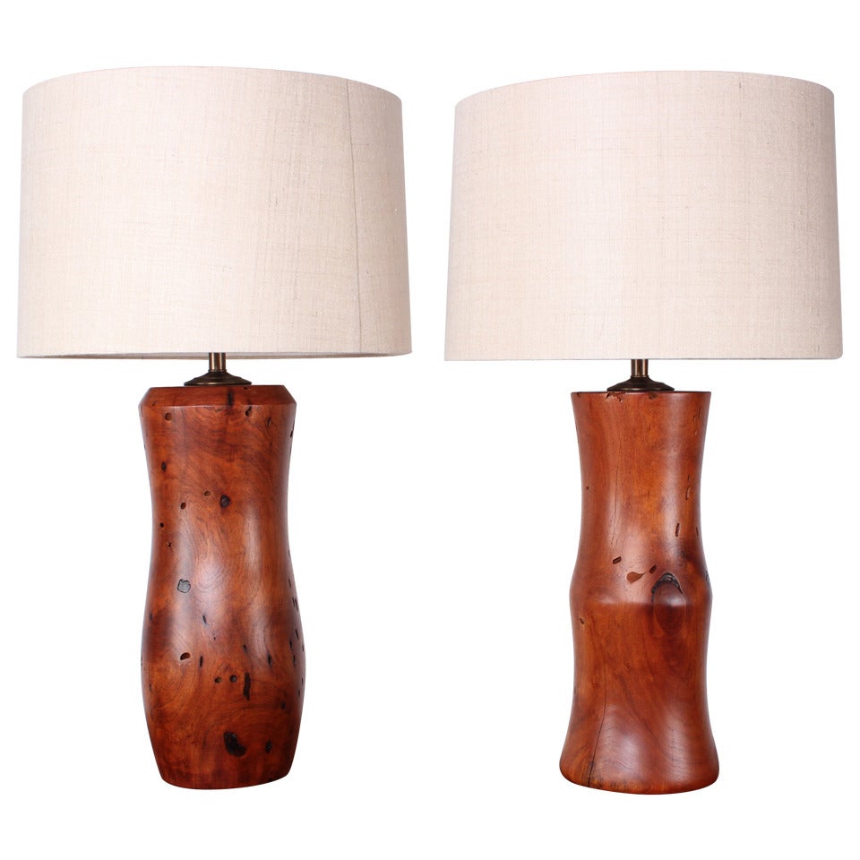 Pair of Handcrafted Mesquite Wood Lamps