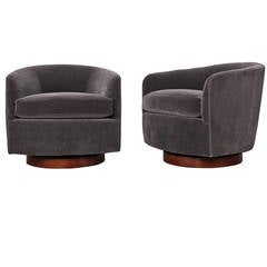 Pair of Milo Baughman Swivel Chairs in Mohair