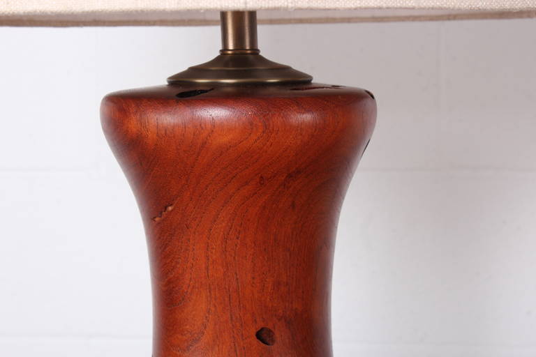 Hand-Crafted Mesquite Wood Lamp In Excellent Condition In Dallas, TX