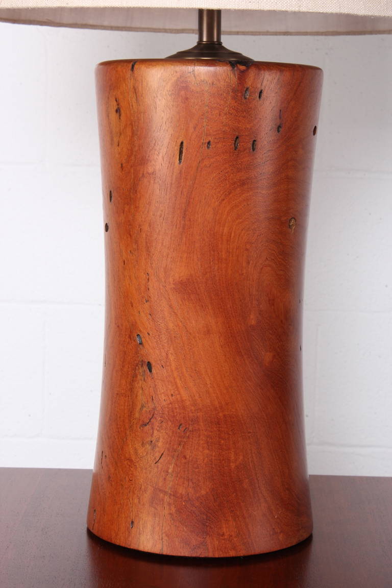 Hand-Crafted Mesquite Wood Lamp In Excellent Condition In Dallas, TX