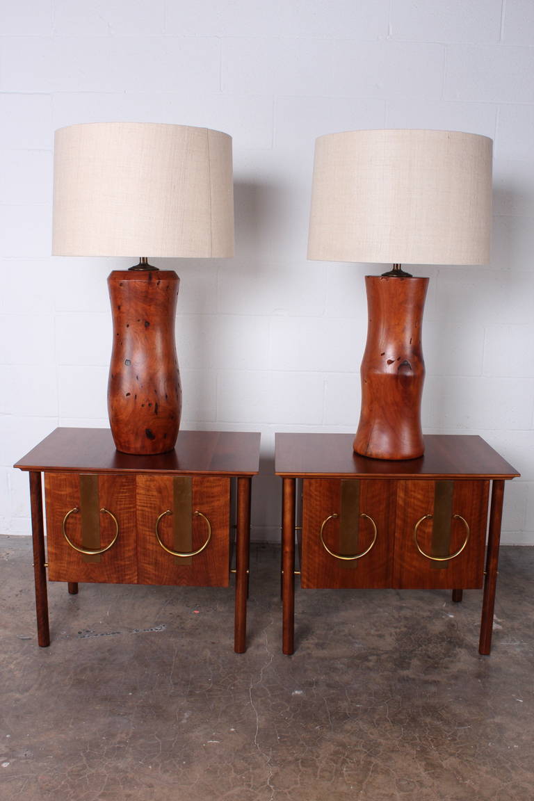 A pair of hand-turned mesquite wood lamps by an Arizona craftsman.