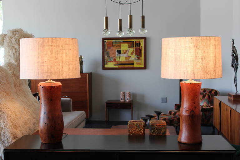 Pair of Handcrafted Mesquite Wood Lamps 6
