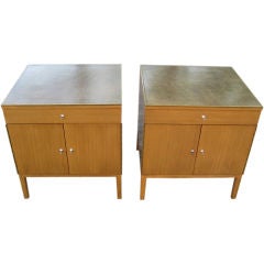 Pair of Small Cabinets with Leather Tops by Paul Mccobb