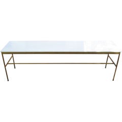 Brass Console Table with White Glass Top by Paul Mccobb