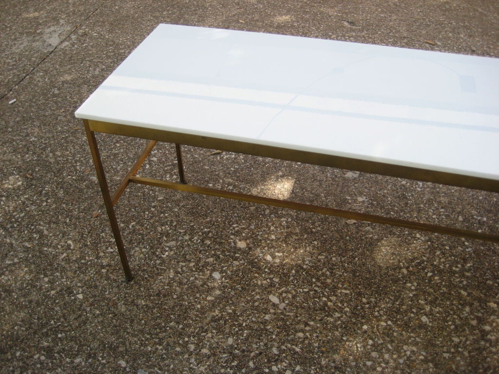 Brass Console Table with White Glass Top by Paul Mccobb