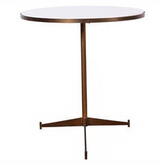 Brass and White Glass Side Table by Paul McCobb