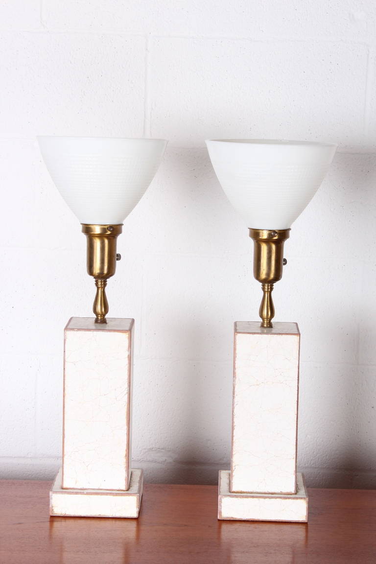 Mid-20th Century Pair of Crackle Glazed Terra Cotta Lamps