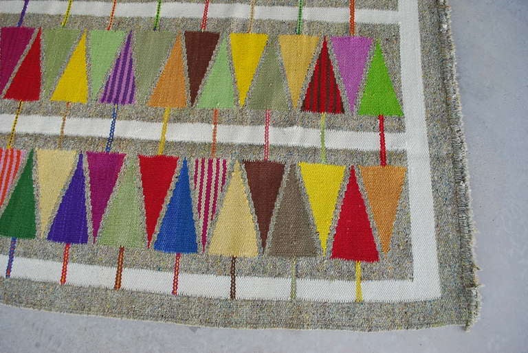Mid-20th Century Swedish Hand Woven Flat Weave Carpet