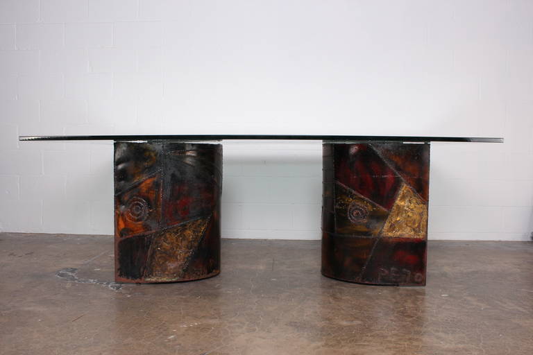 PE-24, sculptured steel dining table by Paul Evans.