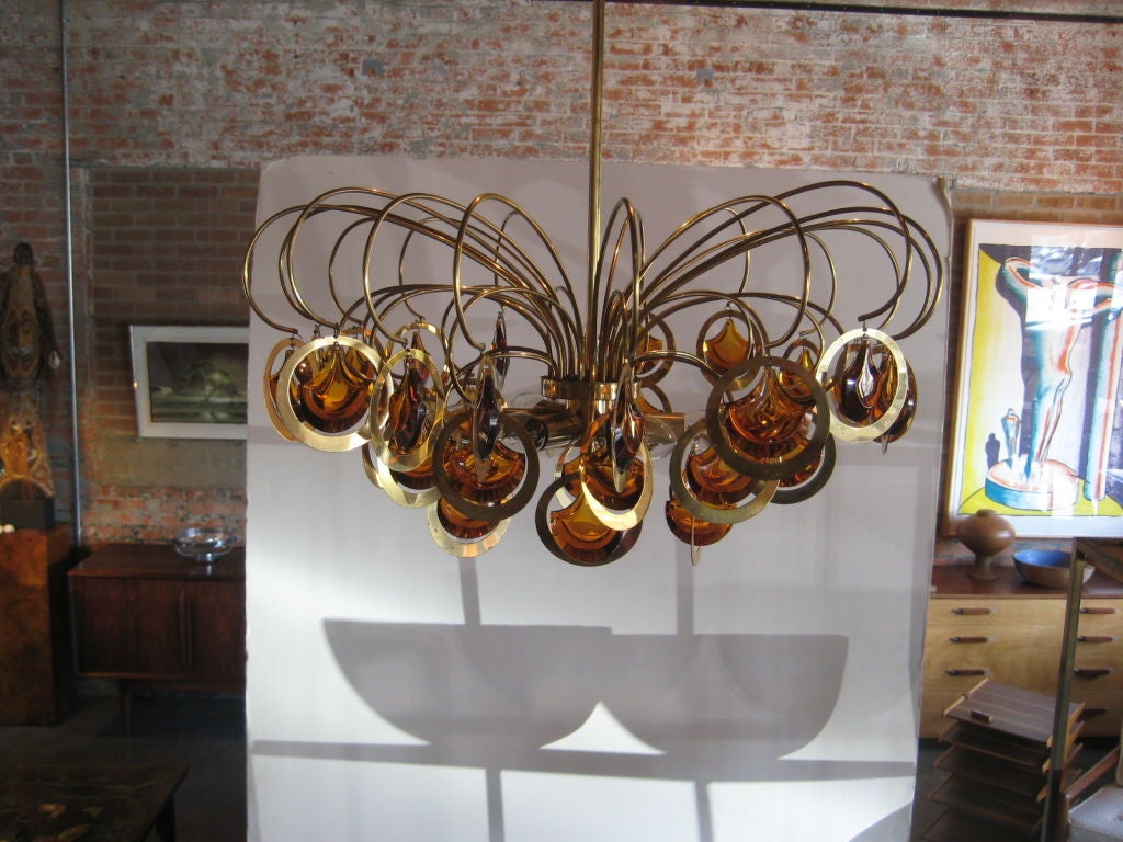 Italian brass and glass chandelier 7