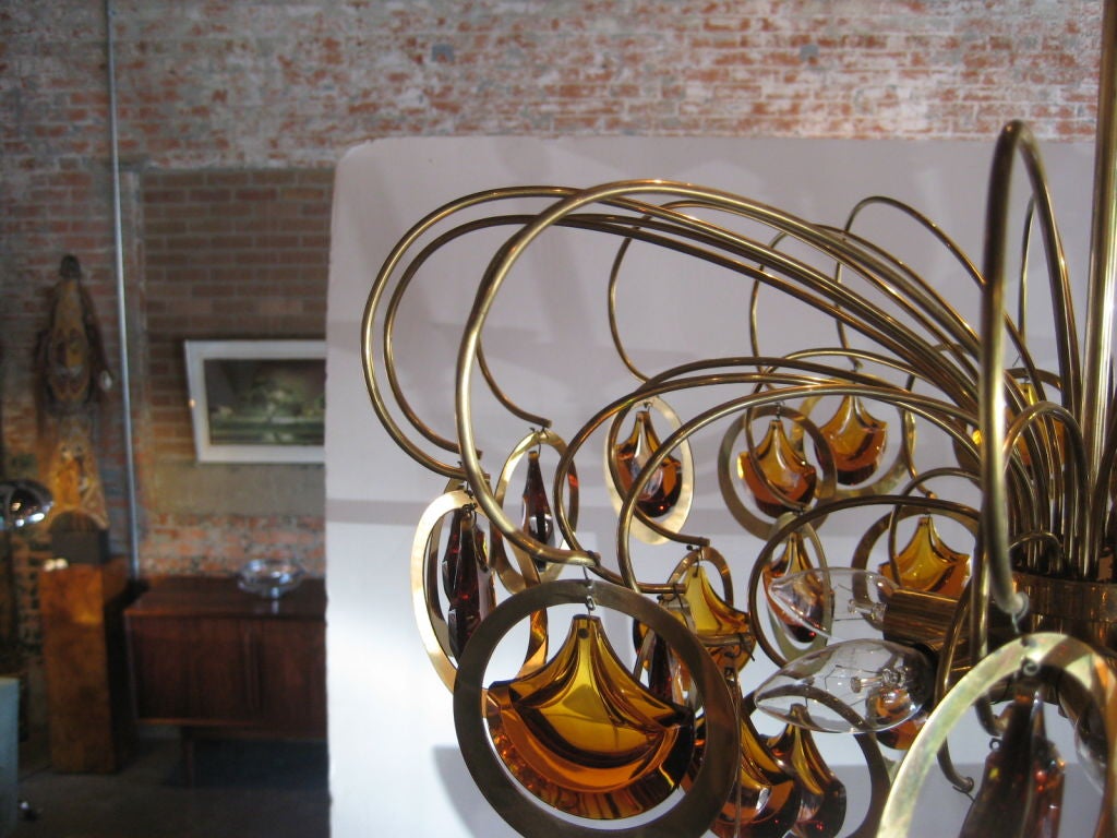 Mid-20th Century Italian brass and glass chandelier