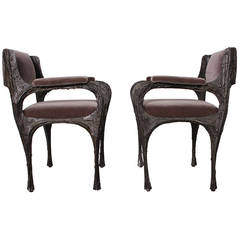Pair of Sculpted Bronze Armchairs by Paul Evans