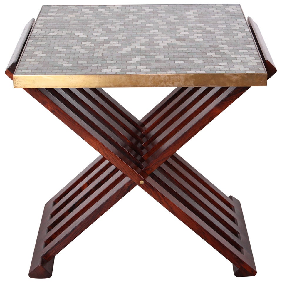 Dunbar X-Base Table with Murano Glass Tile Top For Sale