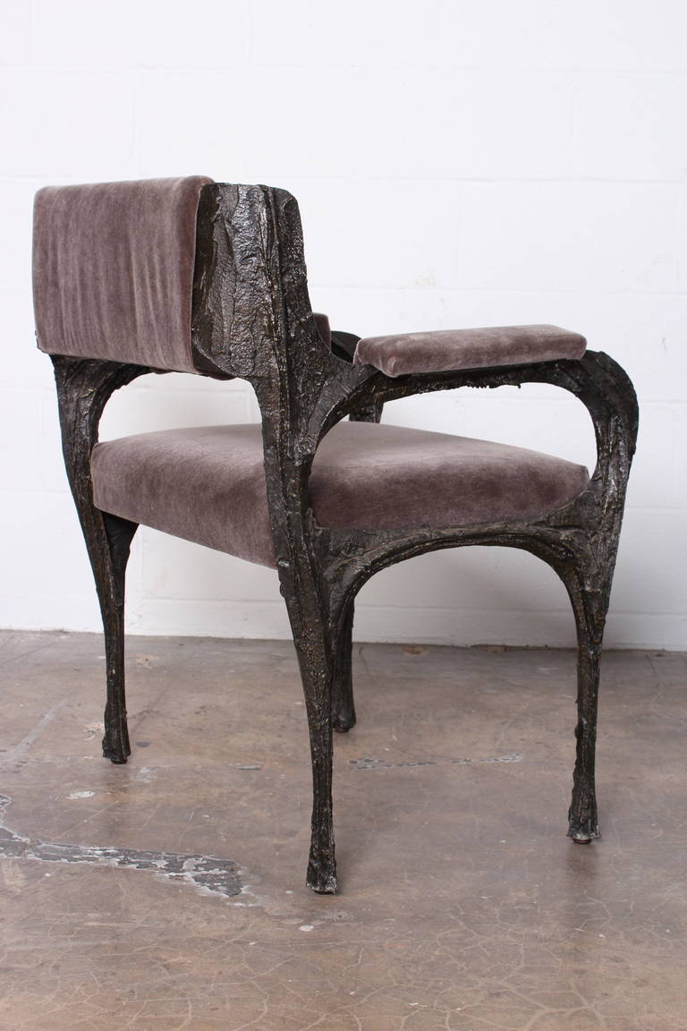 Mid-20th Century Pair of Sculpted Bronze Armchairs by Paul Evans