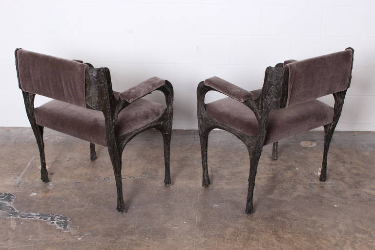 Pair of Sculpted Bronze Armchairs by Paul Evans 1