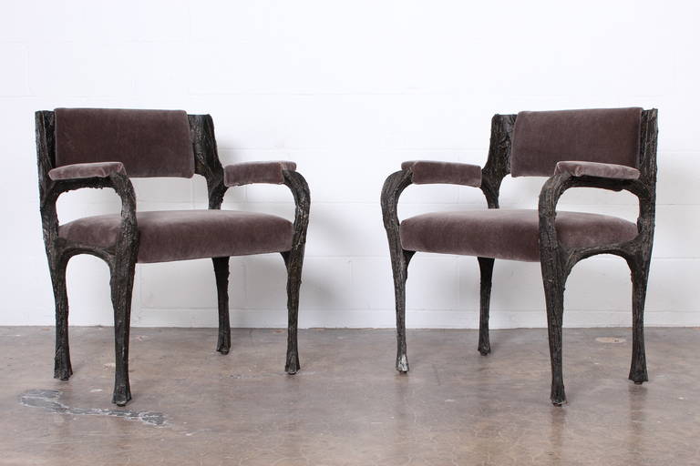Pair of Sculpted Bronze Armchairs by Paul Evans 5