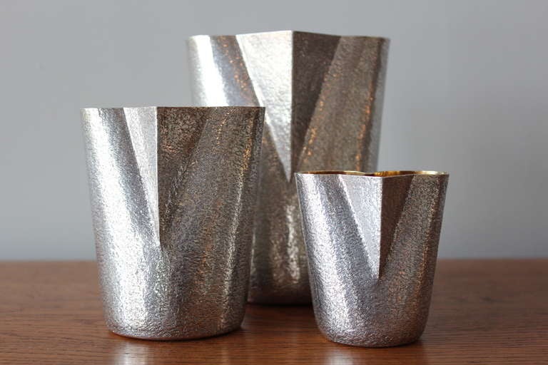 Set of Three Sterling and Gold Vessels by Afra and Tobia Scarpa